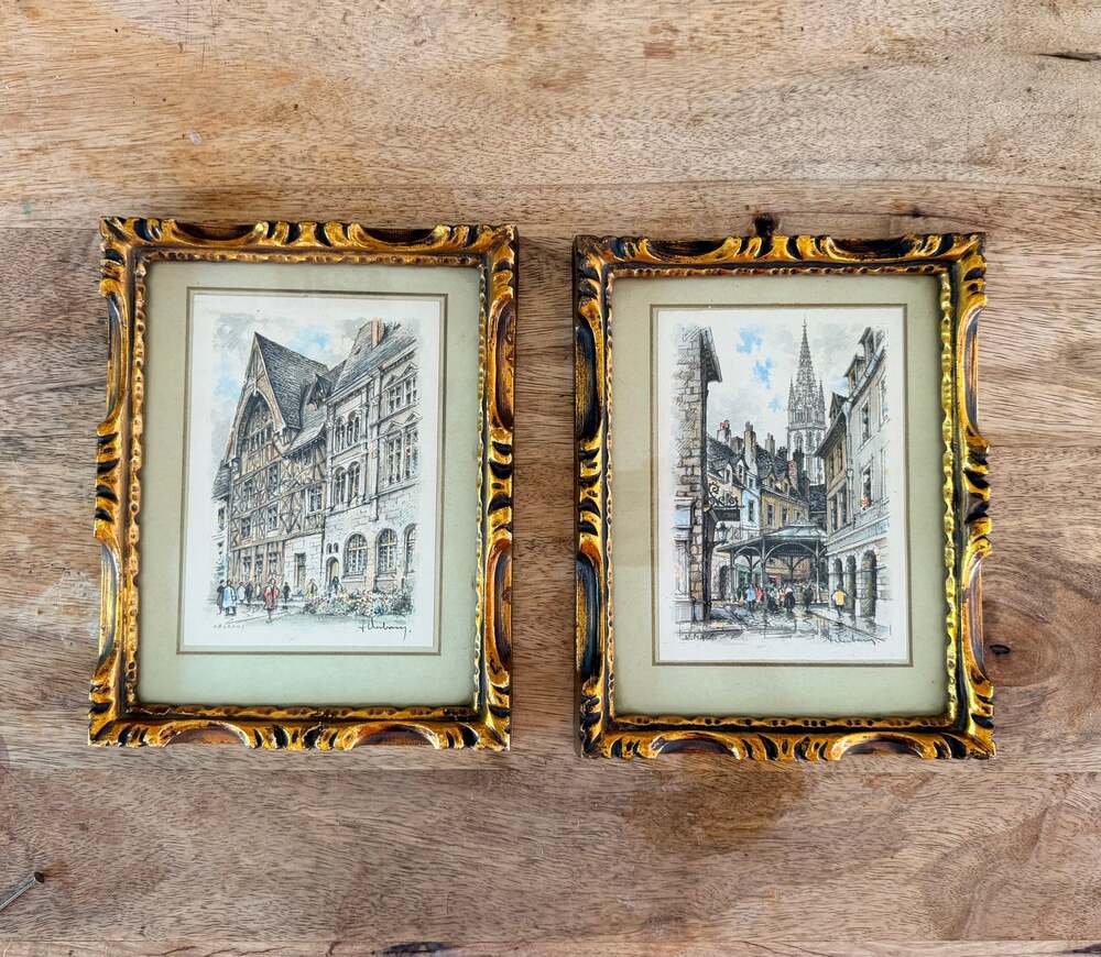 Vintage J. Dubarry Hand Painted Lithographs Set - 9x7 Orleans St Marks European